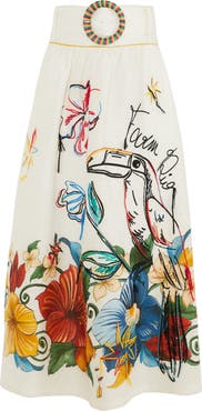 FARM Rio Beaded Floral Linen Maxi Skirt
