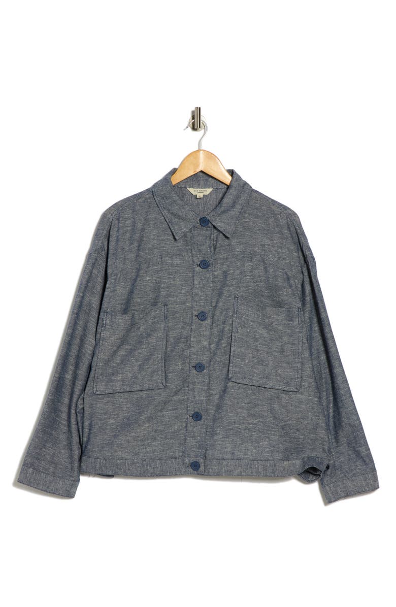 MAX STUDIO Cropped Linen Blend Shirt Jacket, Alternate, color, Navy Cross Dye