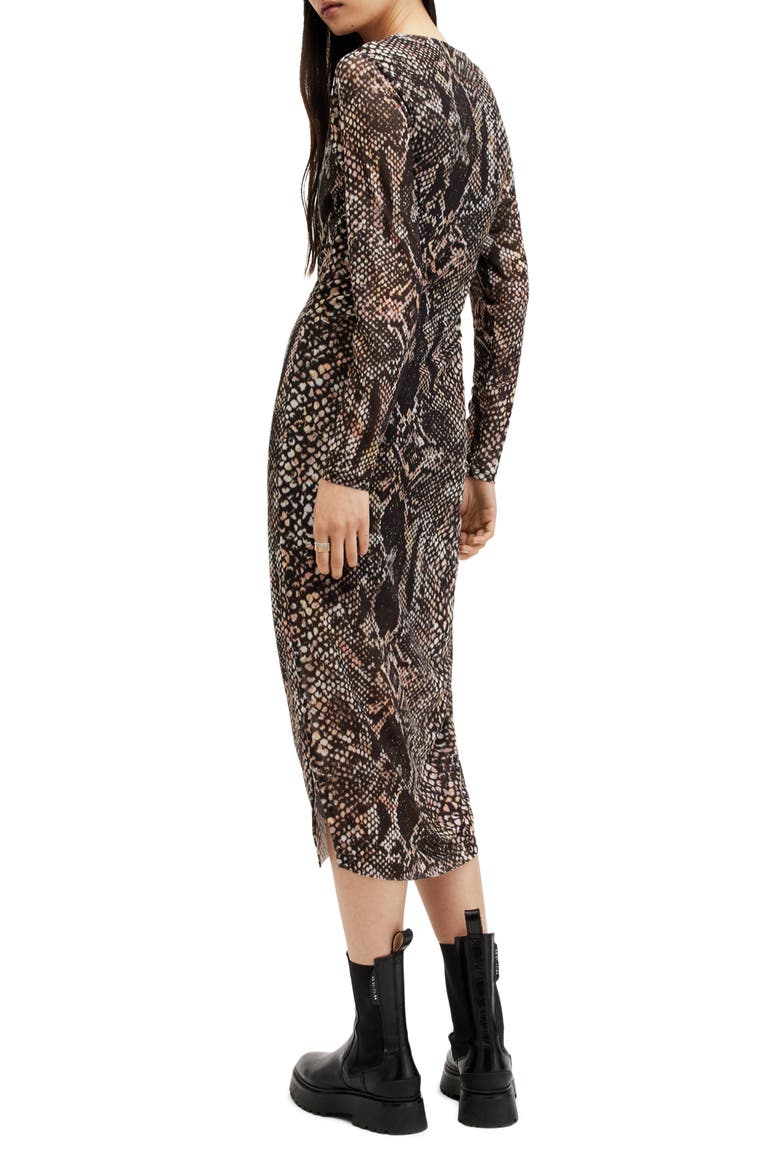 Nora Waimea Snakeskin Print Long Sleeve Dress, Alternate, color, BLACK