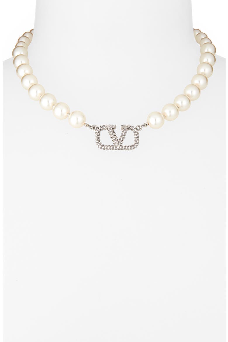 VLOGO Imitation Pearl Necklace, Alternate, color, ZQR PALLADIO/CREAM/CRYSTAL SIL