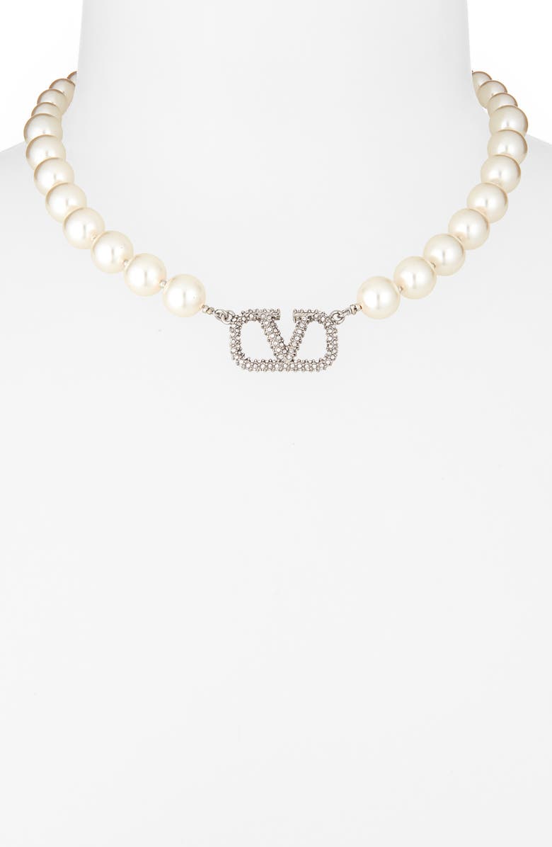 Valentino Garavani VLOGO Imitation Pearl Necklace, Alternate, color, 
