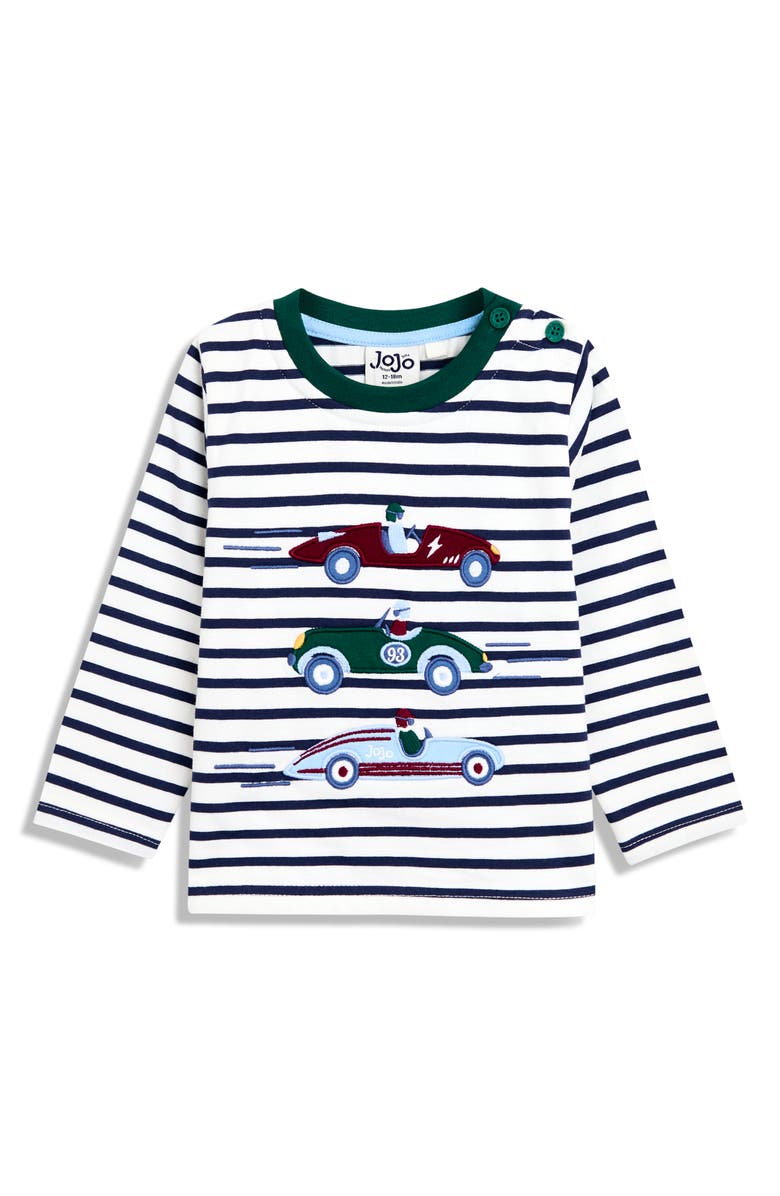 JOJO MAMAN BEBE Kids' Racer Appliqué Long Sleeve T-Shirt, Main, color, Ecru Racer