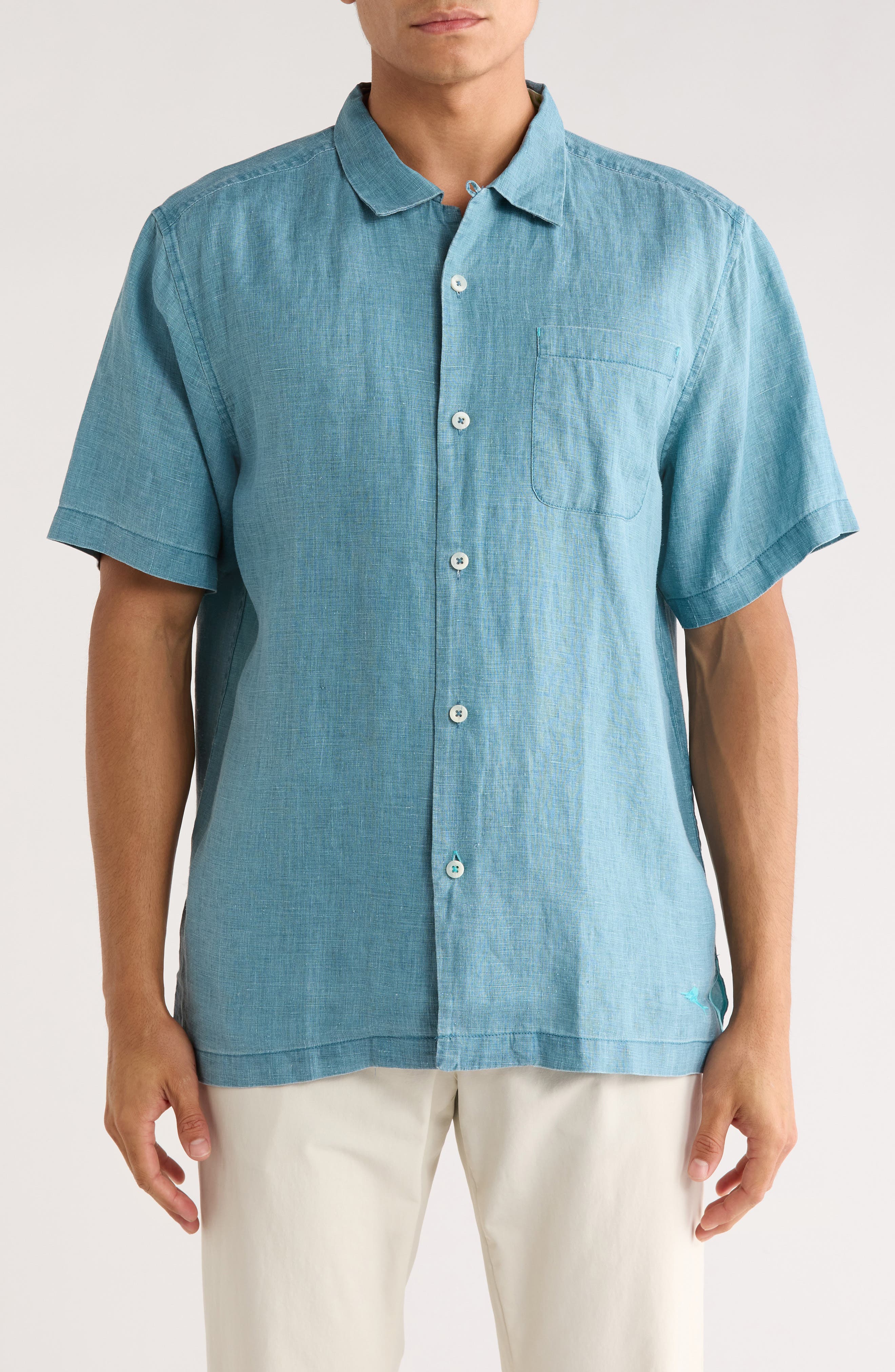 Tommy Bahama Sea Glass Short Sleeve Button-Up Linen Camp Shirt