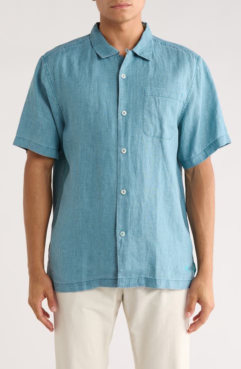 Sea Glass Short Sleeve Button-Up Linen Camp Shirt