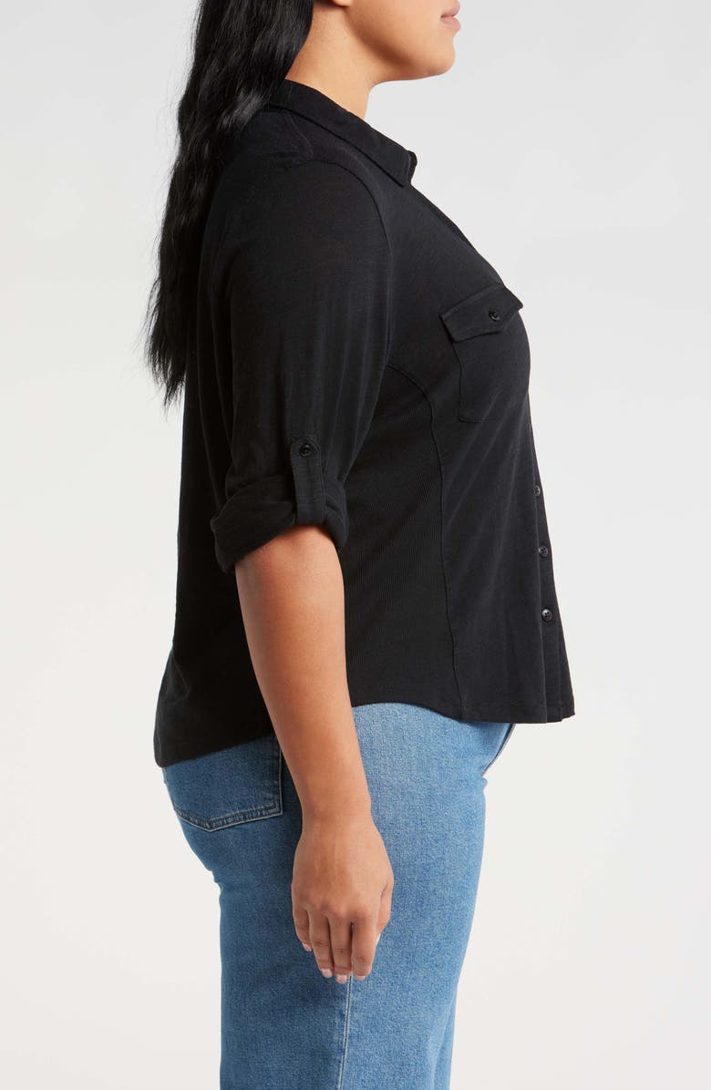 Caslon<sup>®</sup> Roll Sleeve Knit Button-Up Shirt, Alternate, color, Black