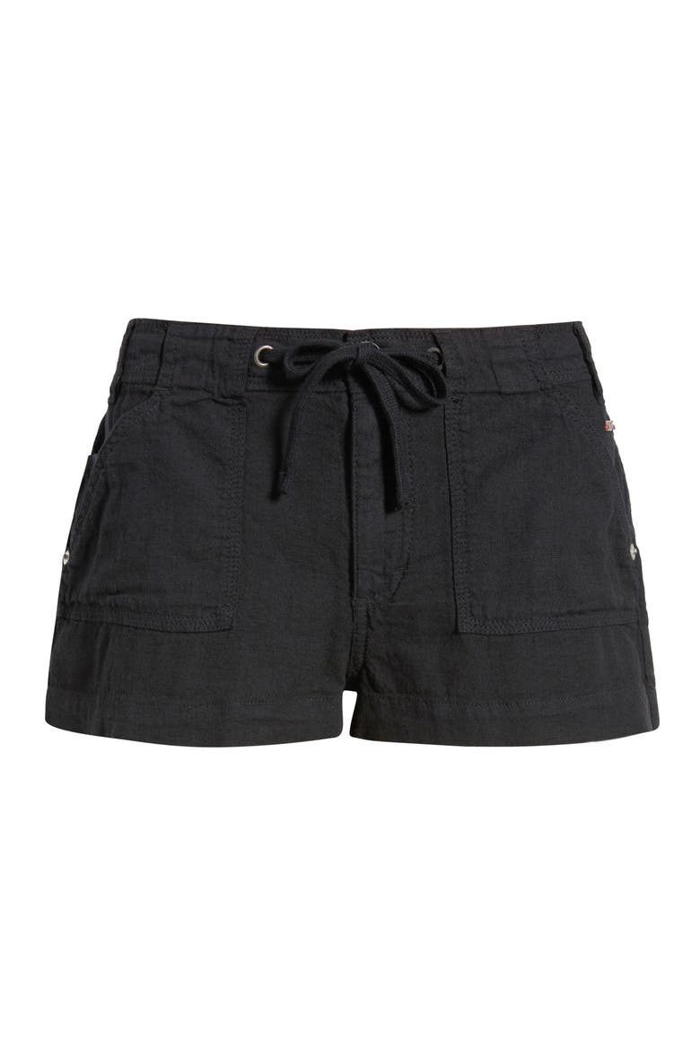 Linen & Cotton Drawstring Shorts, Alternate, color, BLACK