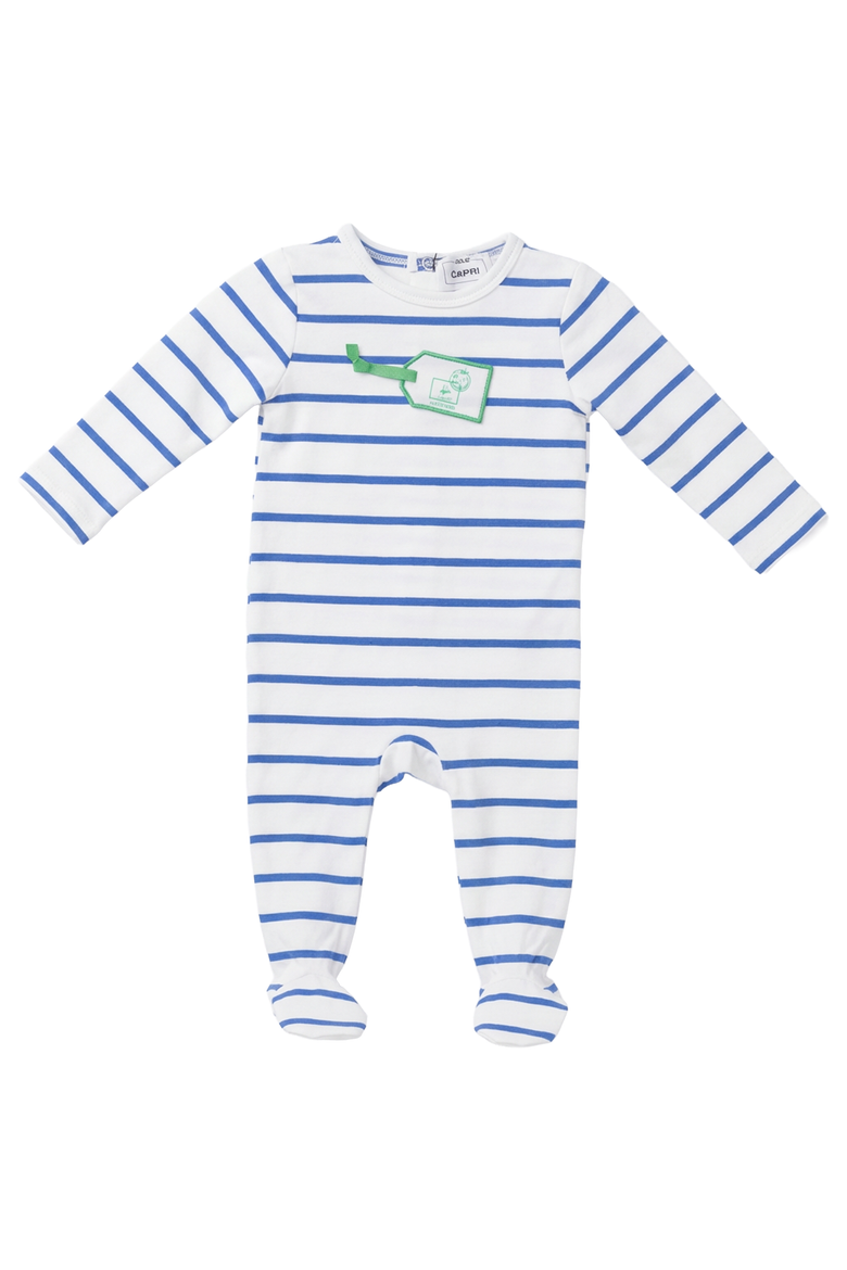Striped Tag Applique Long Sleeve Snap Back Romper, Alternate, color, White/Blue/Green