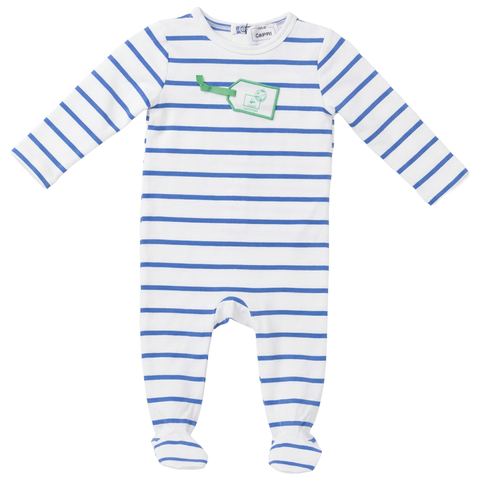 Striped Tag Applique Long Sleeve Snap Back Romper