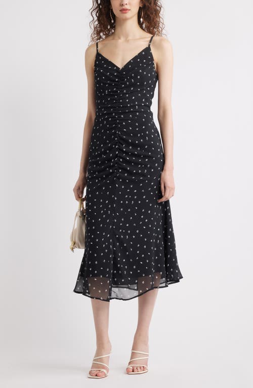 Chelsea28 Gathered V-neck Midi Dress In Black- Ivory Confetti Dot
