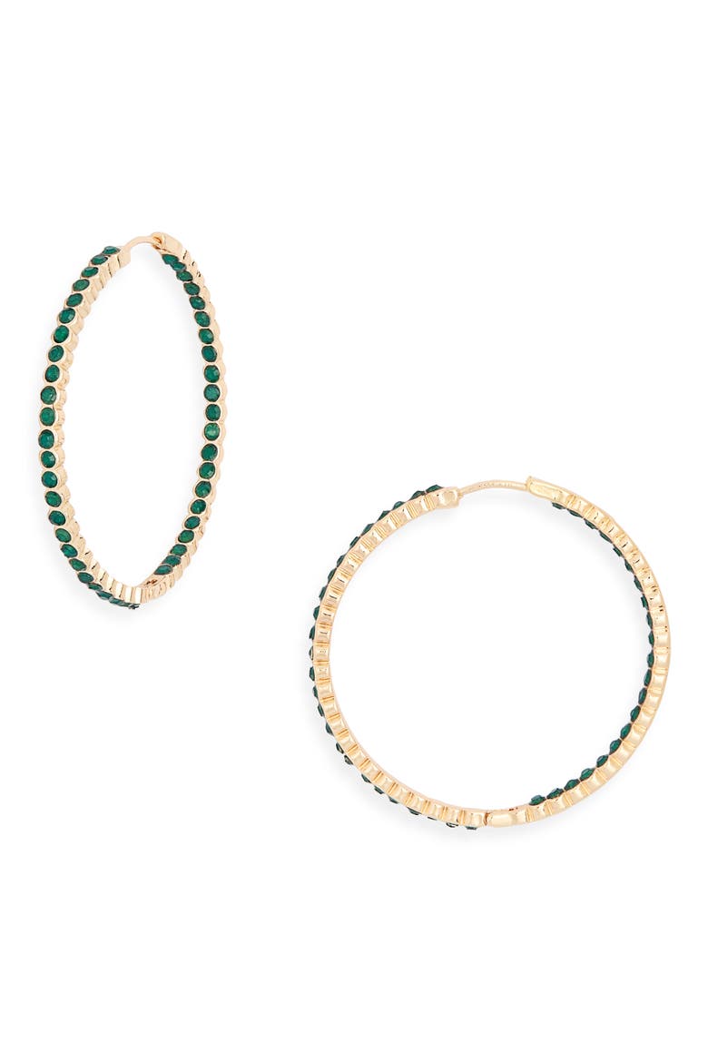 Crystal Inside Out Hoop Earrings, Main, color, EMERALD- GOLD