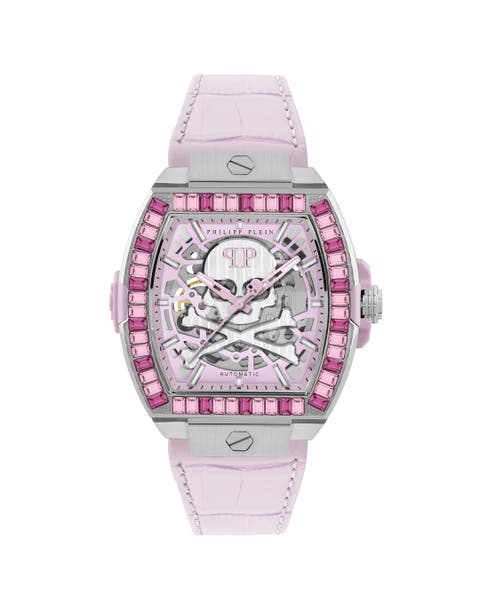 Skeleton 2.0 Multicolor Baguette Leather Strap Watch Skeleton Women