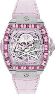 PHILIPP PLEIN Skeleton 2.0 Multicolor Baguette Leather Strap Watch Skeleton Women