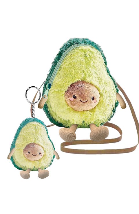 Kids' Plush Avocado Crossbody Bag & Keychain Set