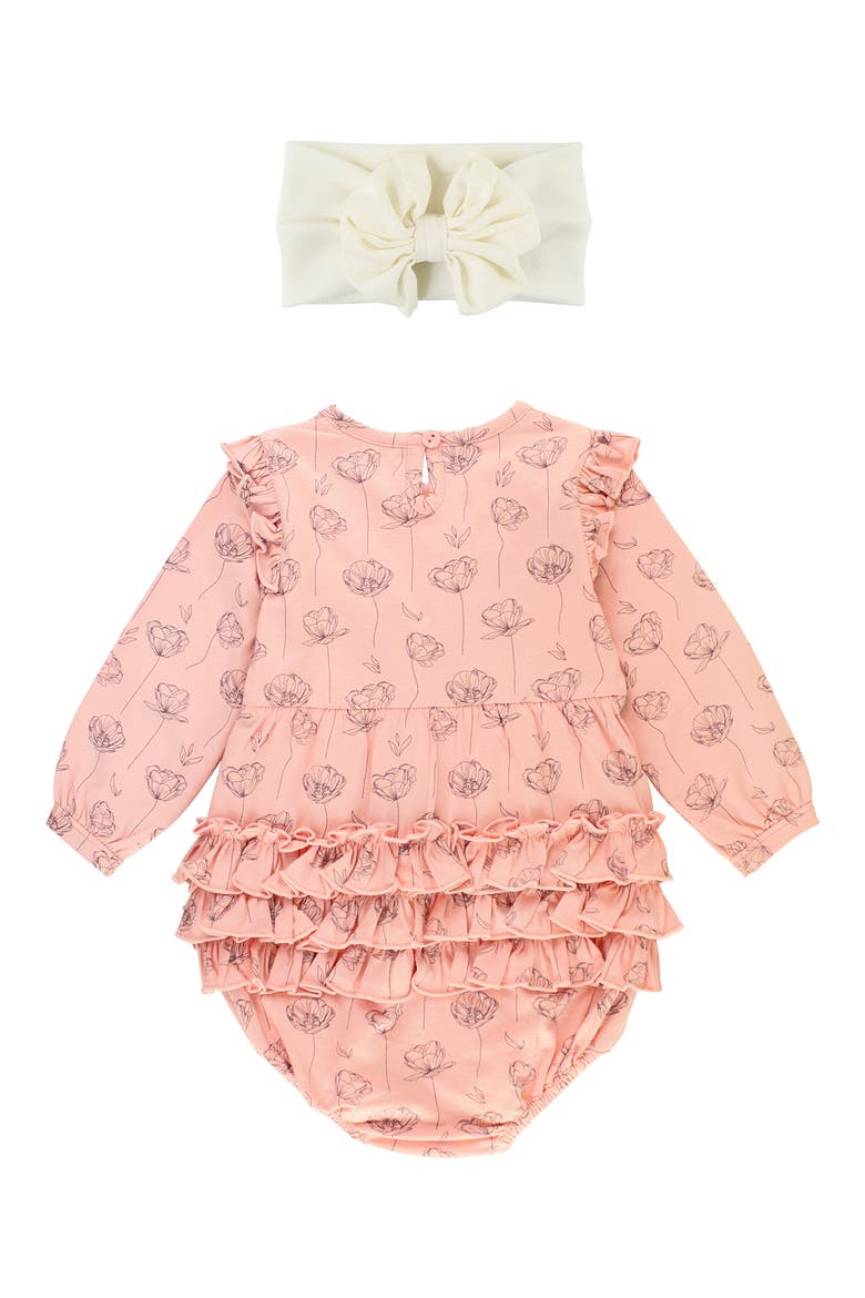 Floral Ruffle Romper & Headband Set, Alternate, color, PINK