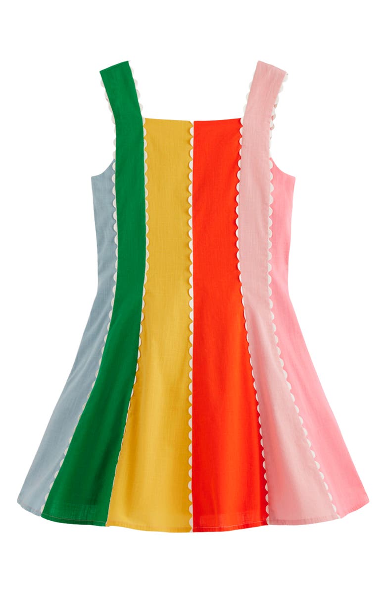 Mini Boden Kids' Scalloped Trim Cotton Fit & Flare Dress, Main, color, Multi Rainbow