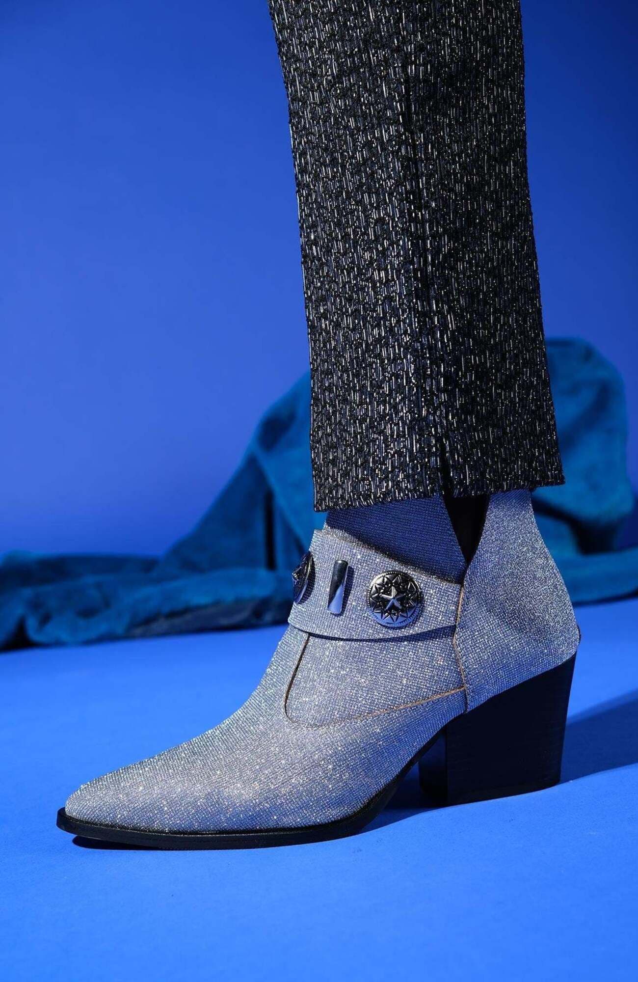 Kenda Buckle Block Heel Boot, Alternate, color, Silver Glitter Faux Leather