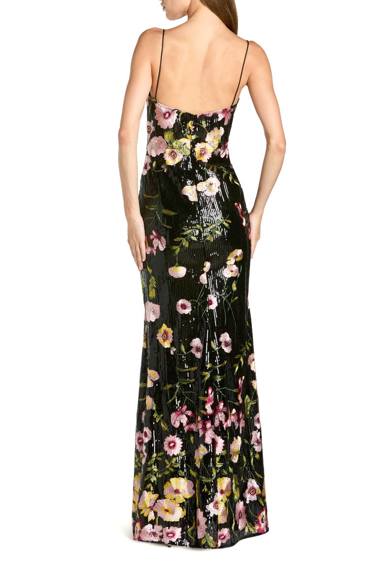 Sleeveless Bustier Floral Applique Gown, Alternate, color, Black Multi