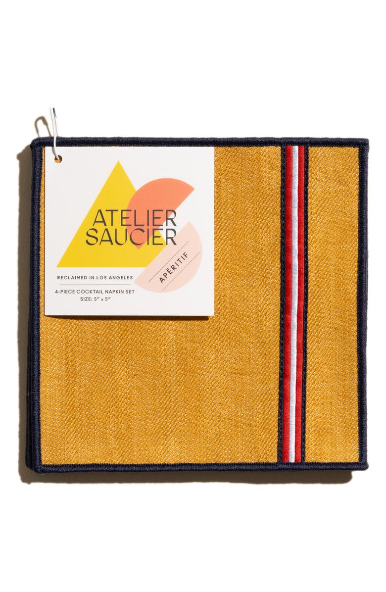 ATELIER SAUCIER Universtiy Set of 4 Cocktail Napkins, Alternate, color, 