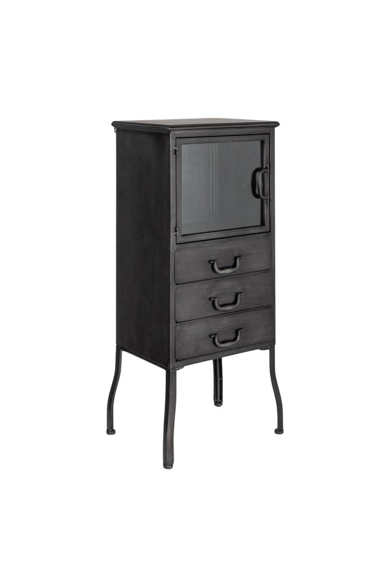Metal Storage Cabinet with 3 Drawers, Antique Black, Main, color, Black