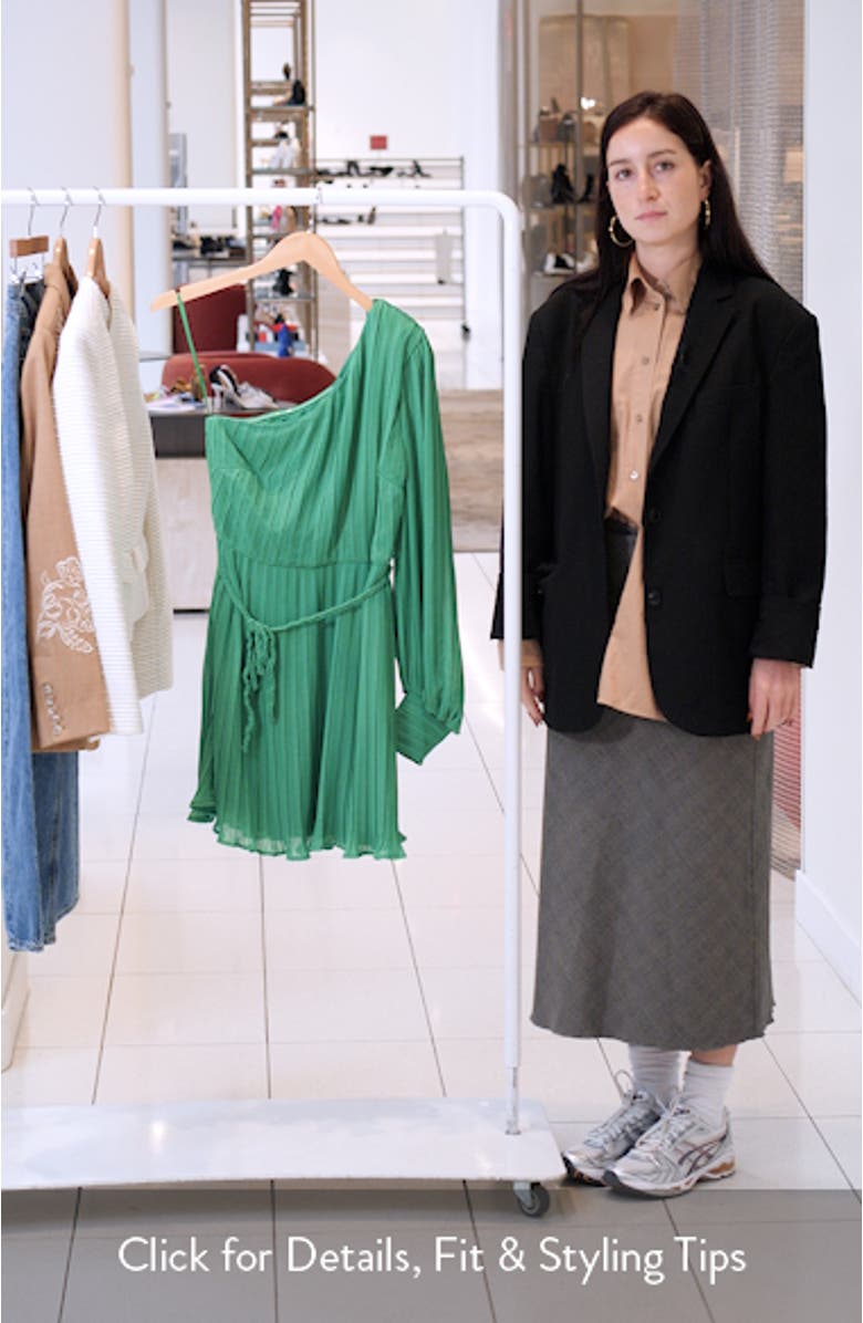 Pleated One-Shoulder Single Long Sleeve Minidress, sales video thumbnail