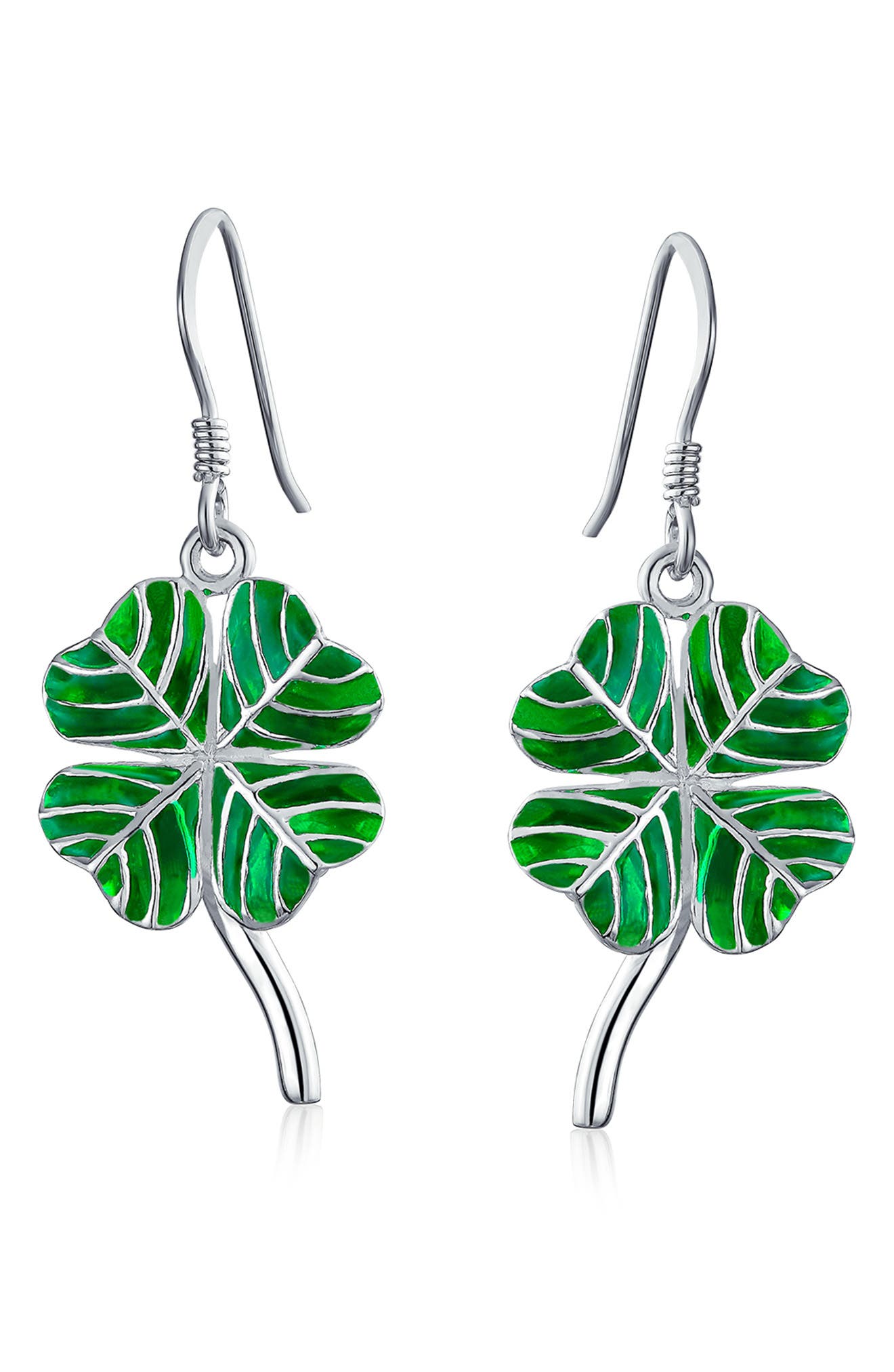 BLING JEWELRY Green Shamrock Lucky Four Earrings