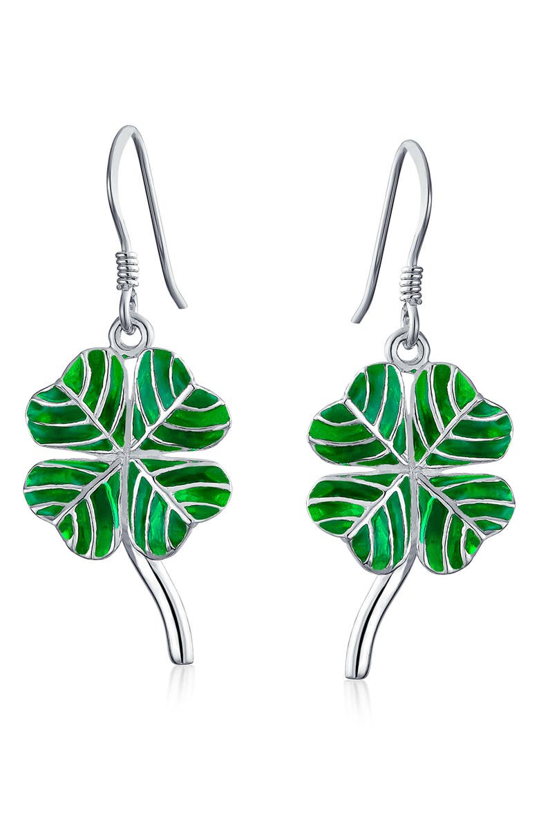 BLING JEWELRY Green Shamrock Lucky Four Earrings, Main, color, Green