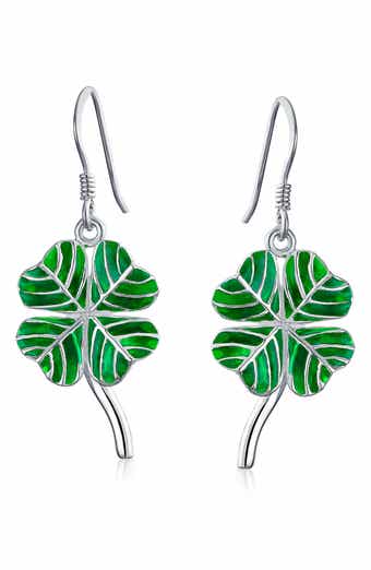 BLING JEWELRY Green Shamrock Lucky Four Earrings