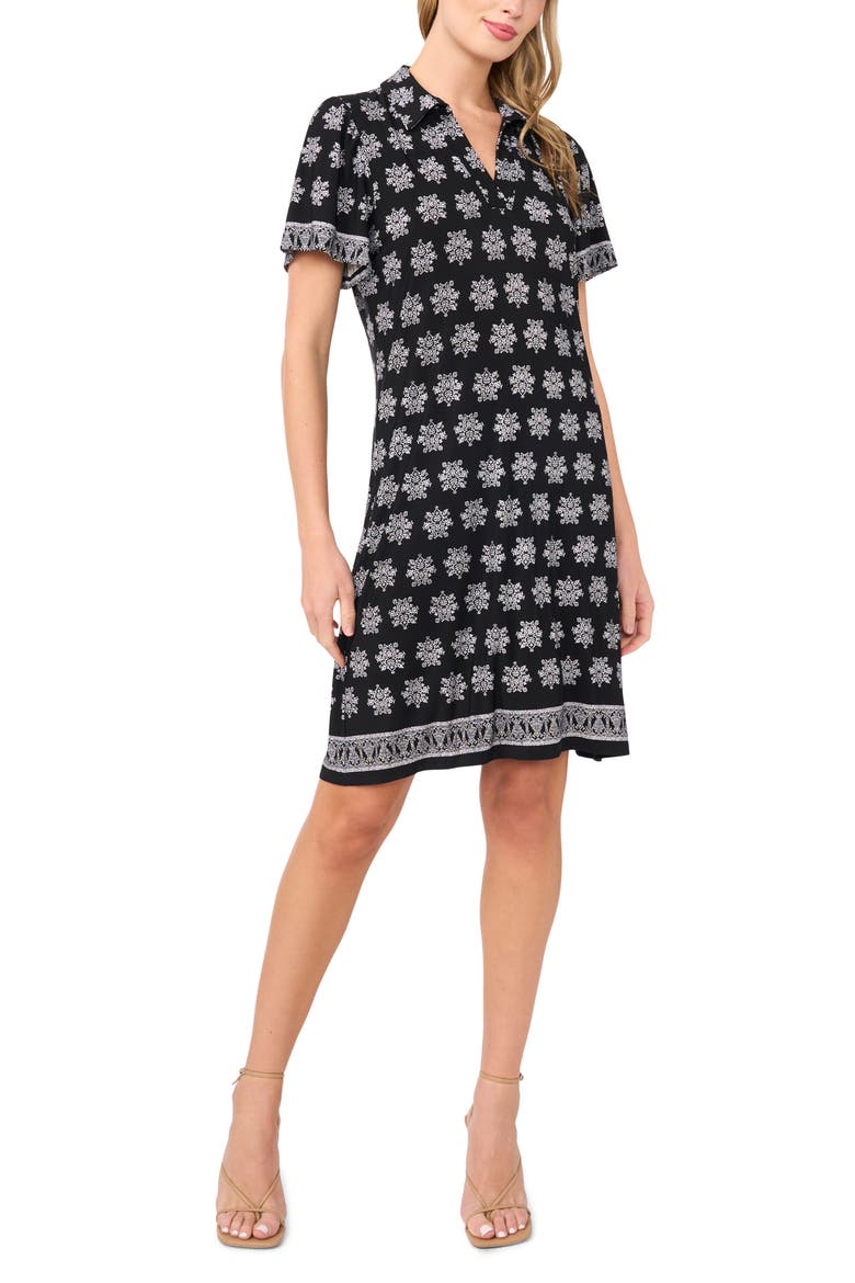 Print Polo Dress, Main, color, RICH BLACK