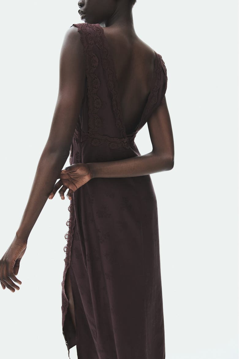 Lace-trimmed Jacquard-weave Dress, Alternate, color, Dark purple