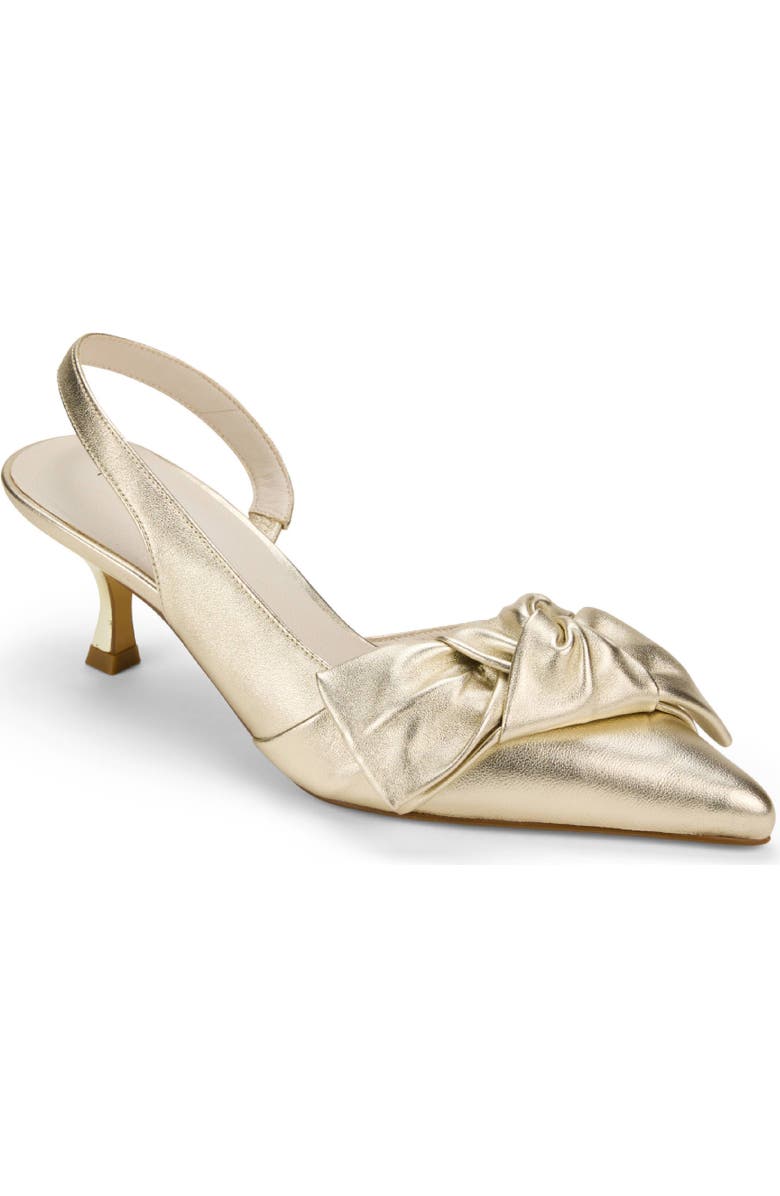 Yosi Samra Kaleigh Bow Slingback Pointed Toe Kitten Heel Pump, Main, color, Gold