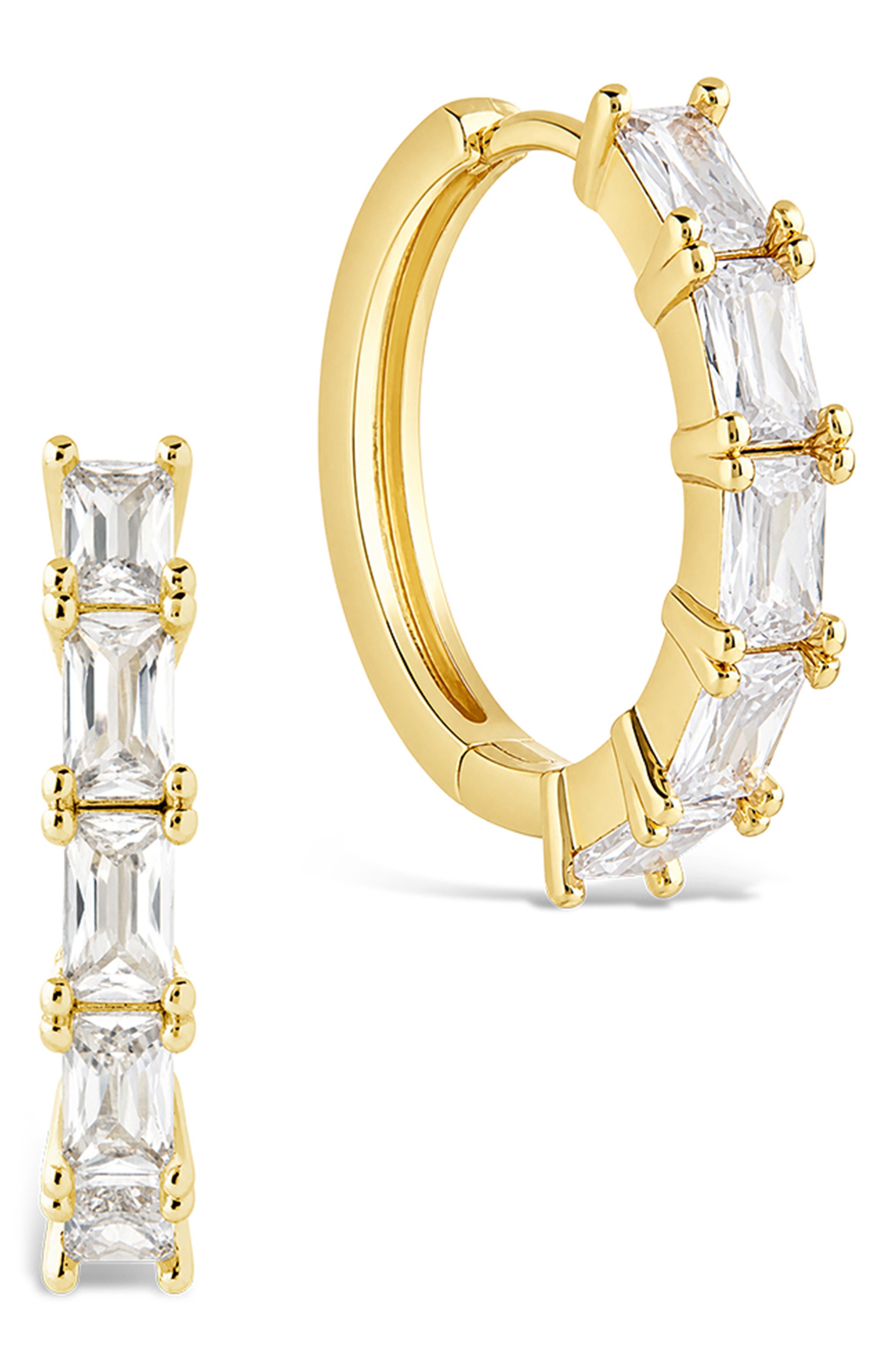 Baguette Cubic Zirconia Huggie Hoop Earrings