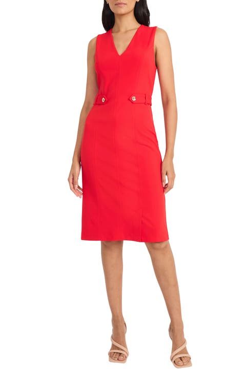Topstitched Button Tab Midi Dress