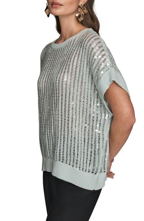 Donna Karan New York Sequin Open Stitch Short Sleeve Sweater In Gray