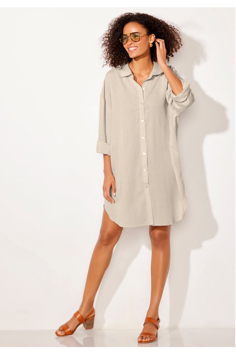 Essential Go Anywhere Oversized Beach Shirt Cover Up, Alternate, color, Sand