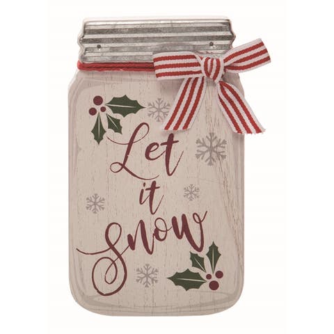 Wood White Christmas Jar Decor