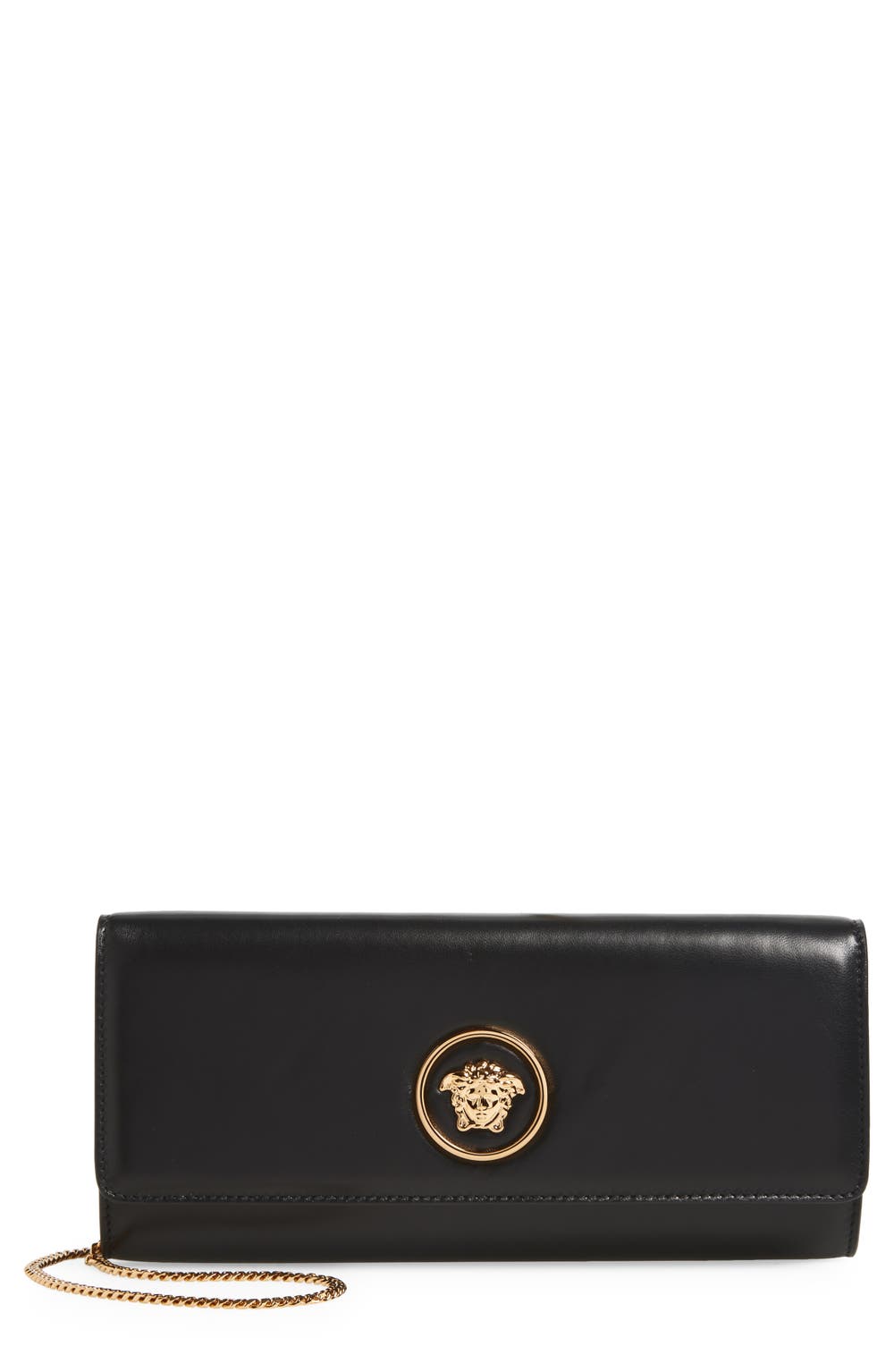 La Medusa Leather Clutch, color, BLACK VERSACE GOLD