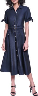 KARL LAGERFELD Belted Short Sleeve Midi Shirtdress