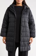 Eileen Fisher Quilted Ruched Recycled Nylon Hooded Jacket