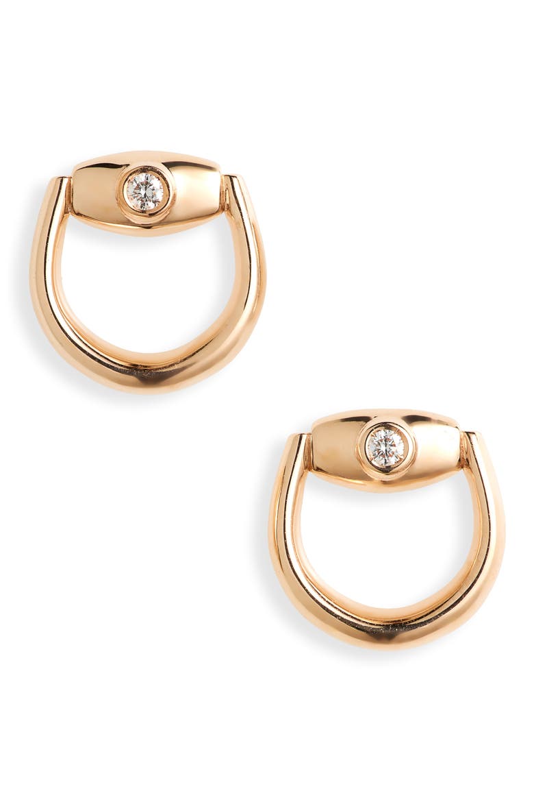 Half Horsebit Mini Diamond Stud Earrings, Main, color, PINK GOLD