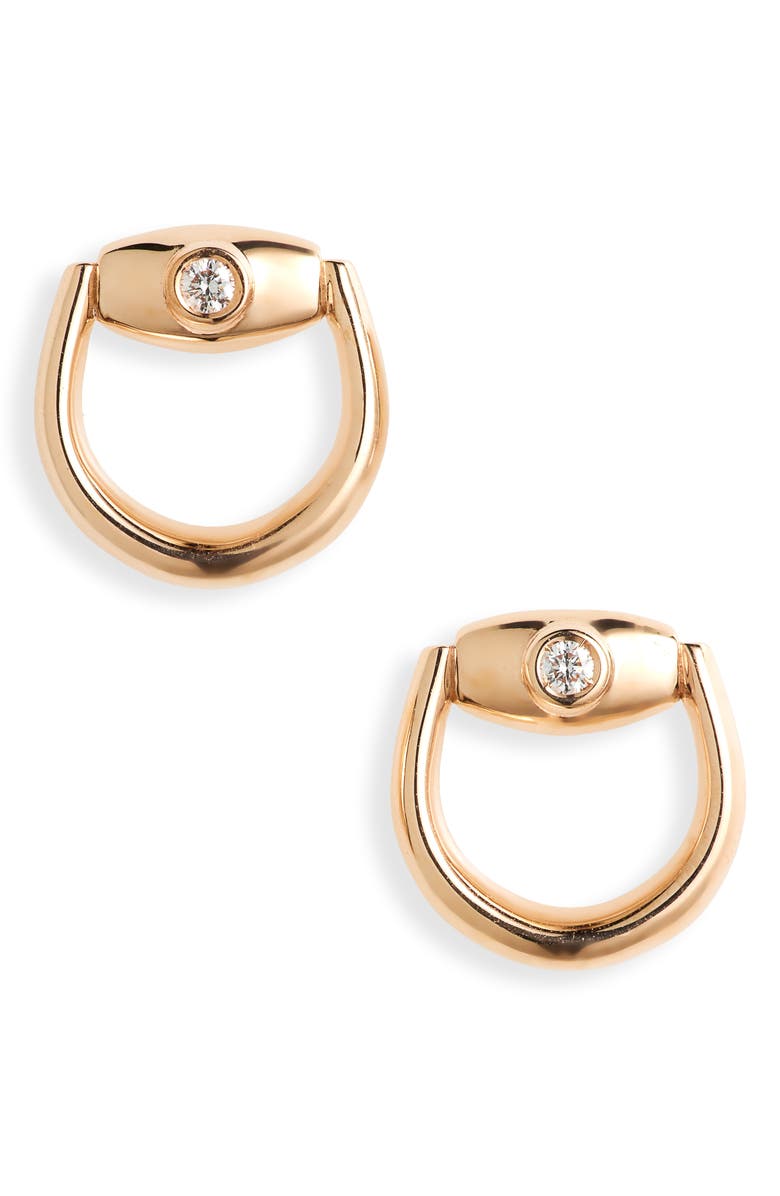 Gucci Half Horsebit Mini Diamond Stud Earrings, Main, color, Pink Gold
