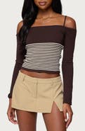 EDIKTED Darya Stripe Cold Shoulder Crop Top
