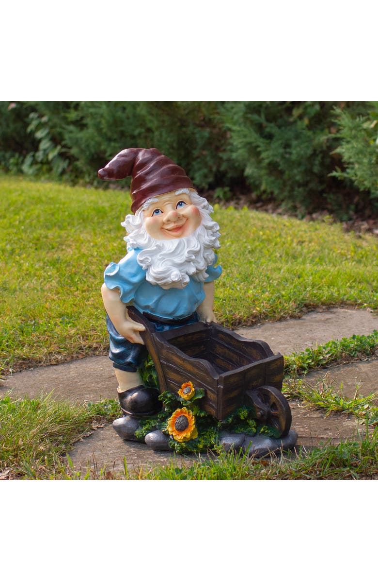 Northlight 20" Blue and Brown Wheelbarrow Gnome Outdoor Garden Statue, Alternate, color, Blue