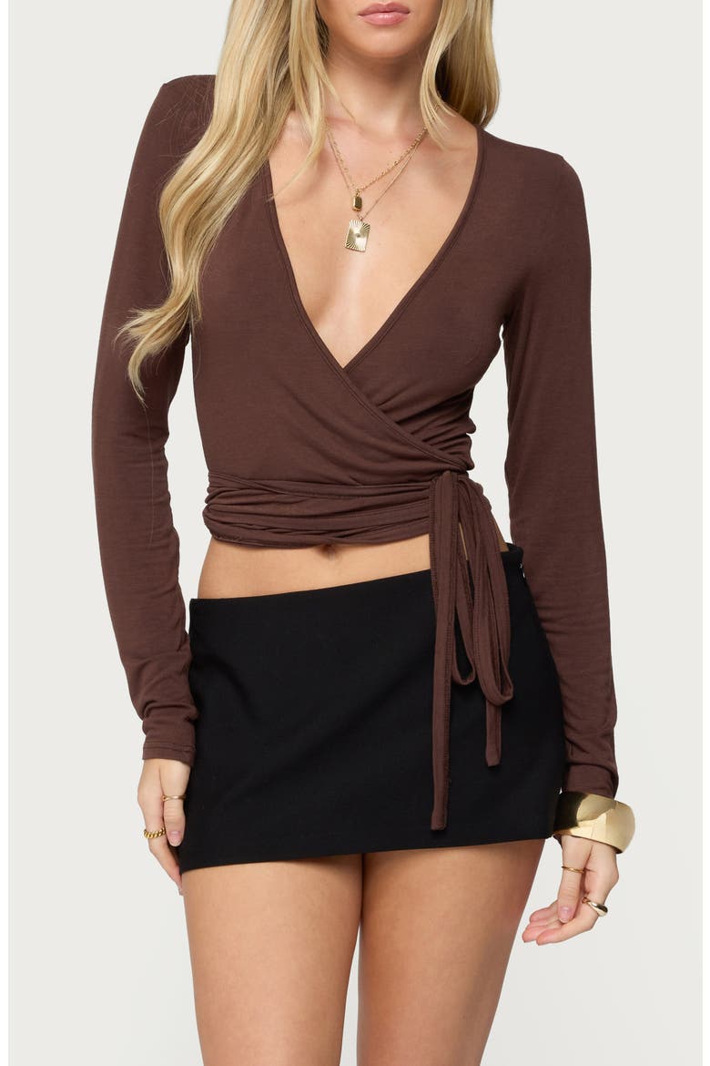 Malenna Wrap Crop Top, Main, color, BROWN