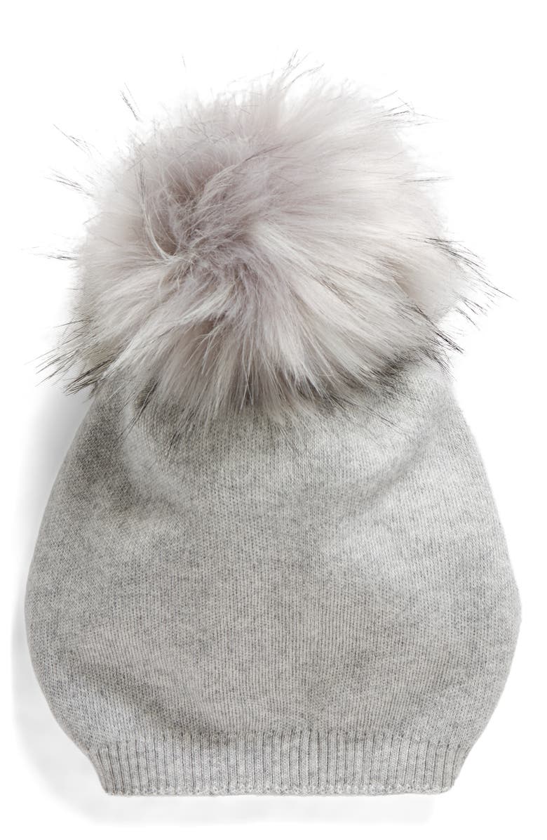 Kyi Kyi Wool & Cashmere Blend Beanie with Faux Fur Pom, Main, color, 