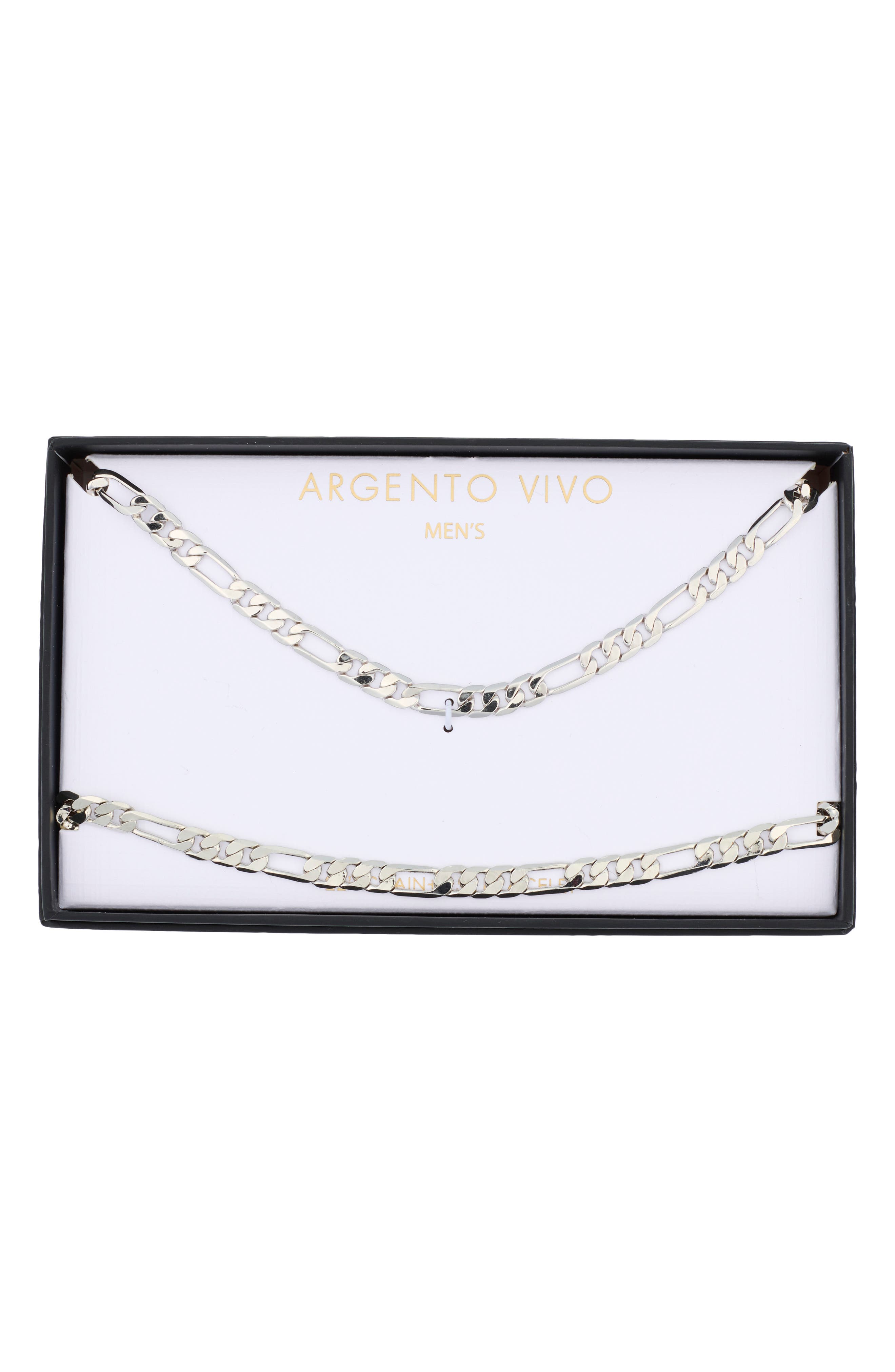 Argento Vivo Sterling Silver Men's Figaro Chain Necklace & Bracelet Set