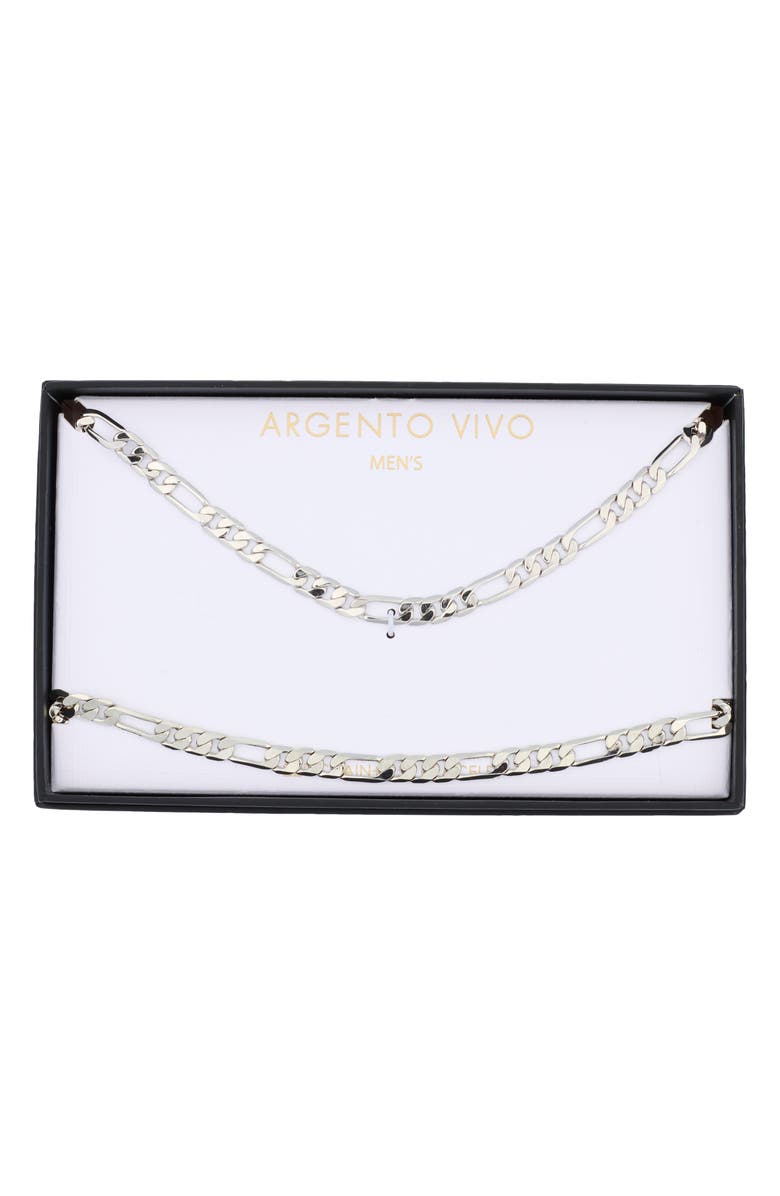 Argento Vivo Sterling Silver Men's Figaro Chain Necklace & Bracelet Set, Main, color, Silver