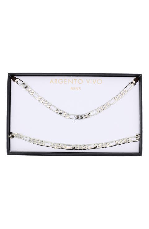 Men's Figaro Chain Necklace & Bracelet Set