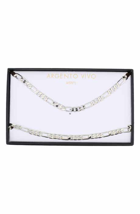 Argento Vivo Sterling Silver Men's Figaro Chain Necklace & Bracelet Set