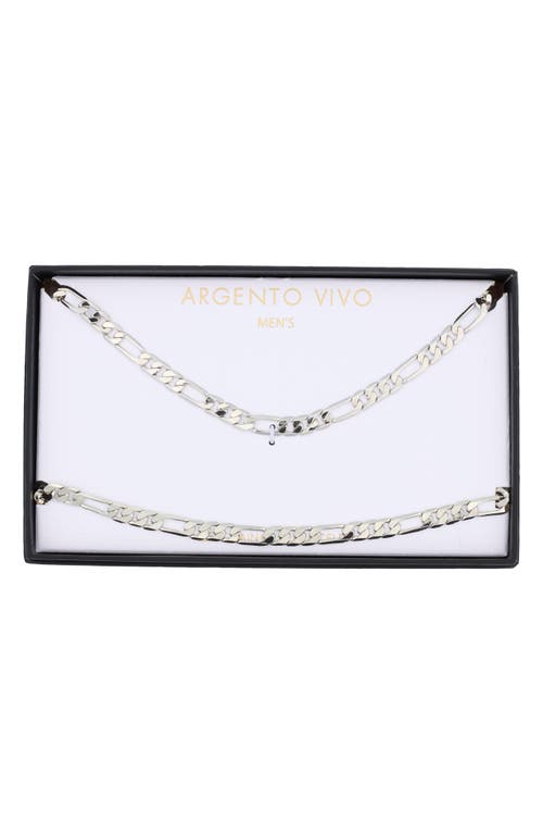 Argento Vivo Figaro Chain Necklace & Bracelet Set In White
