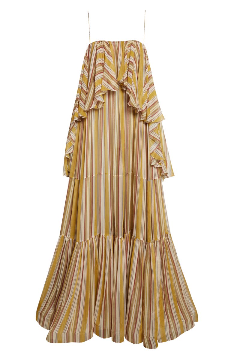 Zimmermann Rebellion Bohemian Stripe Slipdress, Alternate, color, Mustard Stripe